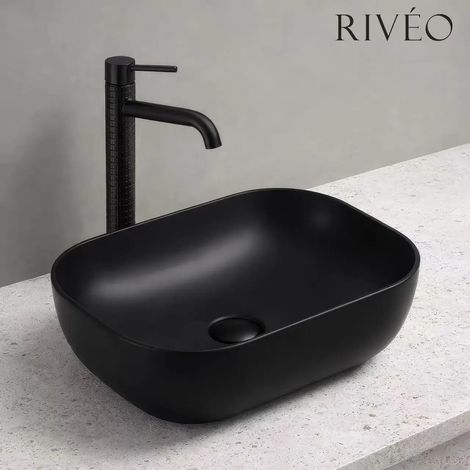 Riveo – Vasque à poser noire ovale 45,5 × 32,5 × 13,5 cm – Avec bonde noire (1/2)