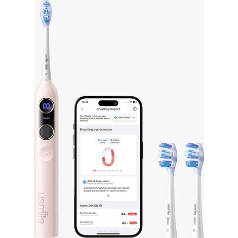 Brosse à dents électrique intelligente pour adultes, modes de brossage auto-adaptatifs, batterie de 90 jours, carte des dents 3D, alertes vocales en temps réel, 2 têtes de brosse (1/5)