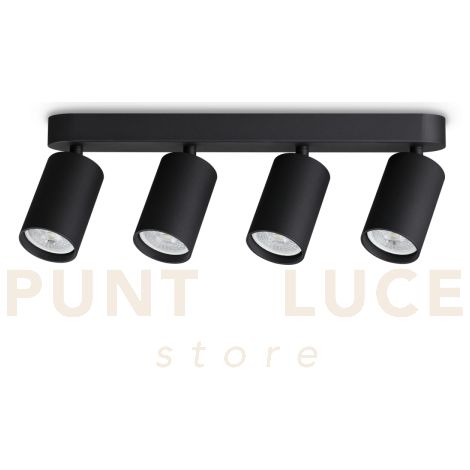 DYNAMITE FARETTO NERO ORIENTABILE 4 LUCI ATTACCO GU10 38,5CM LAMPADINA INCLUSA TONDO