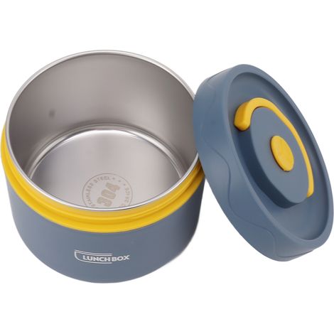 Contenitore termico per il pranzo Bento in acciaio inox da 550 ml, impilabile, rotondo a 2 scomparti, a prova di perdite, blu scuro. (1/5)
