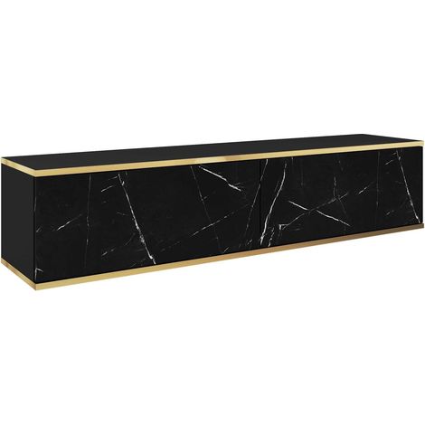 AX LIVING Wohnzimmer Lowboard Orkis Marmor 135 cm Schwarz