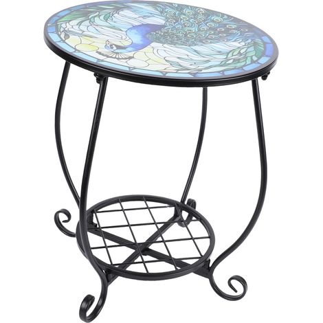 Table d'appoint ronde en métal, style B, pour terrasse ou balcon. Table basse d'extérieur idéale pour le jardin, l'intérieur ou l'extérieur. (1/5)