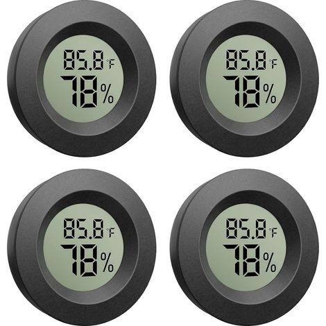 Juego de 4 mini termómetros/higrómetros digitales LCD para uso interior/exterior, plástico, negro. (1/5)