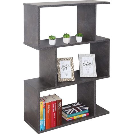 Étagère Rangement 97 x 70 x 25 cm WM072-BG Meuble bibliotheque Gris béton 3 Cases (1/5)