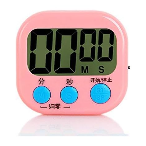 Minuteur de cuisine fin à écran LCD numérique carré avec compte à rebours, alarme, chronomètre de sommeil et thermomètre rose (1/3)