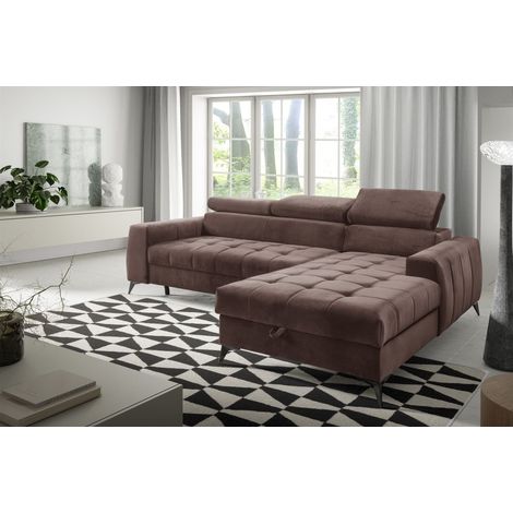 Ecksofa Schlafsofa Sofa AGNESA XS Stoff Salvador Braun Ottomane Rechts (1/5)