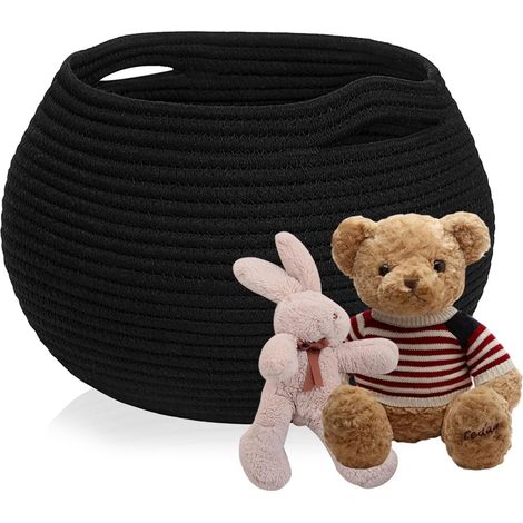 Paniers Tressés, 1 Paniers de Rangement Tressés, Fait à la Main pour Jouets, Cosmétiques, Salle de Bain, Rangement de Papier Toilette (Rond Noir) (1/5)