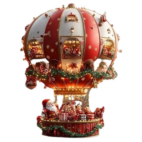 Decorazione natalizia, Babbo Natale in mongolfiera 2D, decorazione piatta da appendere, adatta per decorare le pareti di camera da letto e soggiorno. (1/4)