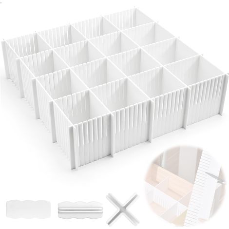 Lot de 10 Séparateurs de Tiroir Réglables en Plastique 37 x 11 cm, Séparateurs de Tiroir Découpables avec 30 Accessoires de (1/5)