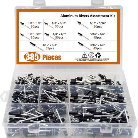 de 385 gros rivets métalliques à bride assortiment de rivets