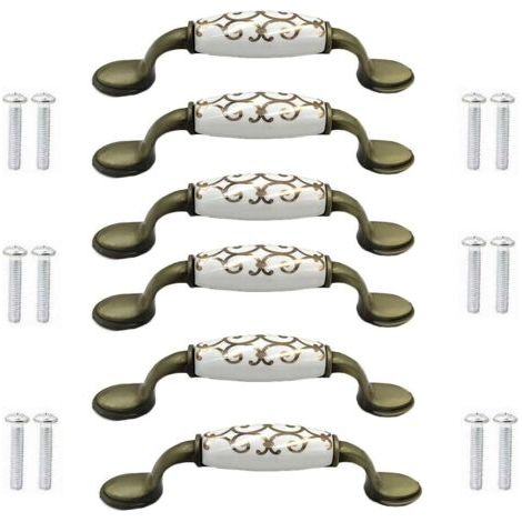 (6 pièces) boutons de porte en céramique en alliage de bronze pour armoire, armoire, garde-robe, poignée en bronze de style chinois (1/5)