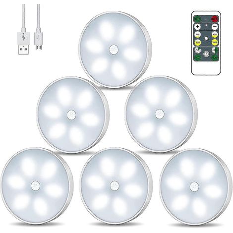 Bewegungsmelder-Nachtlicht mit Fernbedienung, wiederaufladbare USB-Innenlampe (6er-Pack)