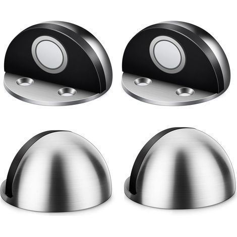 4-teiliges magnetisches Türstopper-Set, Türstopper aus Edelstahl mit Befestigungsschrauben und 3M-Klebeband zum Schutz von Türen und Wänden in Schlafzimmern, Wohnzimmern und Küchen (Silber) (1/5)
