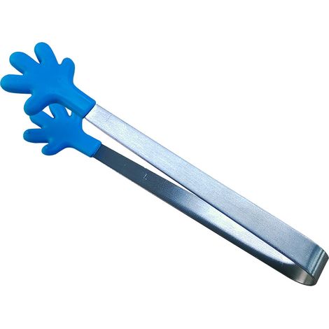 Blaue Edelstahl-Lebensmittelzange, hitzebeständige Silikonspitzen, leicht zu reinigen, ideal für Eiswürfel und Obst. (1/5)