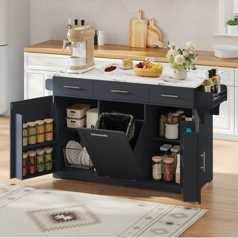 Carrello da cucina mobile 136x50/75x92 cm con piano pieghevole, porte USB, vano portaoggetti, MDF grigio naturale (1/5)