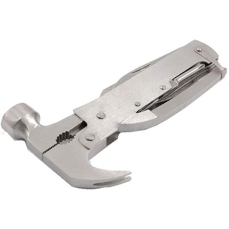 Multitool Hammer Camping Accessories, Silver Tone Metal Multi Saw