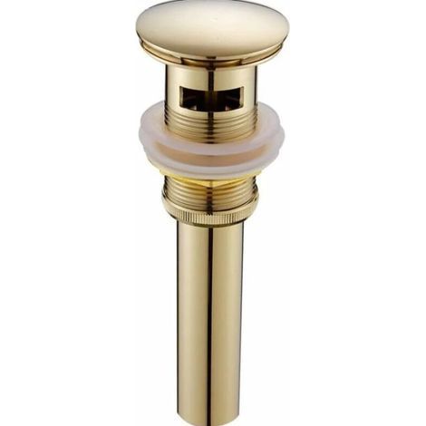 Bonde de lavabo pop-up en laiton doré – Mécanisme clic-clac avec trou de trop-plein – Installation facile – Anti-corrosion (1/4)
