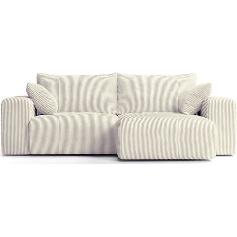 Canapé d'angle convertible réversible 3 places en velours côtelé beige - Amara