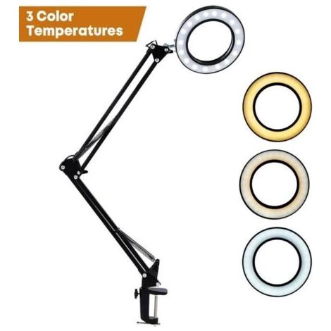 MEN-Lampe de réparation de loupe à bras incurvé à LED support de lampe 6,3 pouces grossissement 8 fois( noir) (1/4)