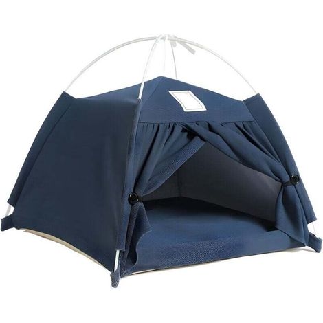 Dog and cat bed, pet sleeping tent, removable cotton and linen indoor tent for cats, dogs, and small and medium-sized pets - blue (1/4)