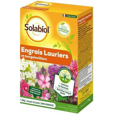 SOLABIOL SOLAURY15 Fertilizante organomineral NPK 7-4-7 en gránulos 1,5 kg adelfa (laurel-rosa) buganvilla