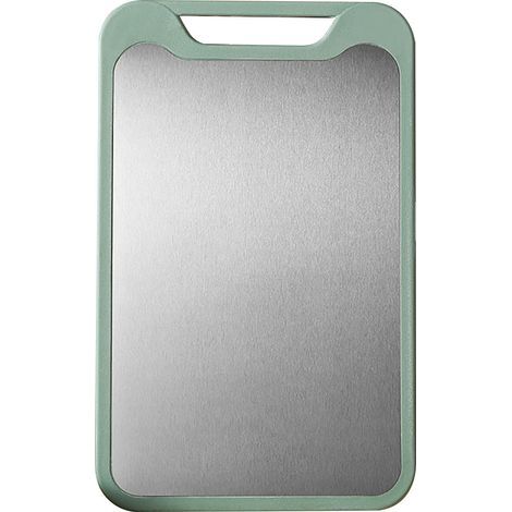 Planche à découper double face en acier inoxydable 304, idéale pour la viande, les légumes, les fruits, le poisson et le fromage. Verte, petite taille. (1/5)