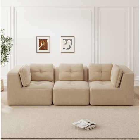 sofá modular esquina de pana beige OKMYHOME (1/5)
