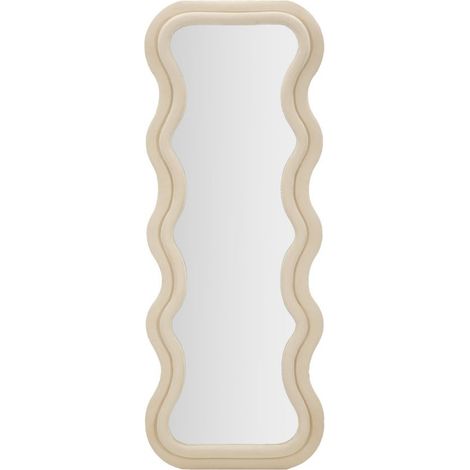 Specchio da parete Emily wavy in velluto crema 67x166 cm