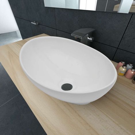 Keramik Waschbecken/Waschmuschel/Waschtisch 40 x 33 cm Oval Weiß (1/5)