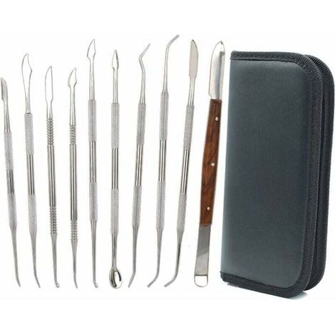 Set mit 10 Wachsmodellierwerkzeugen aus Edelstahl für Ton- und Keramikarbeiten, DIY-Set mit Tragetasche (1/4)