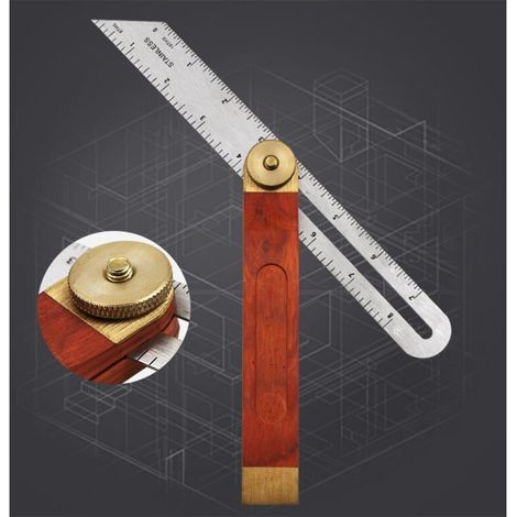 Set of 1 Carpenter's Squares, 228 mm Bevel Square with Stainless Steel Blade and Red Wood Handle Ideal for Carpenter, Joiner and Woodworking (1/4)