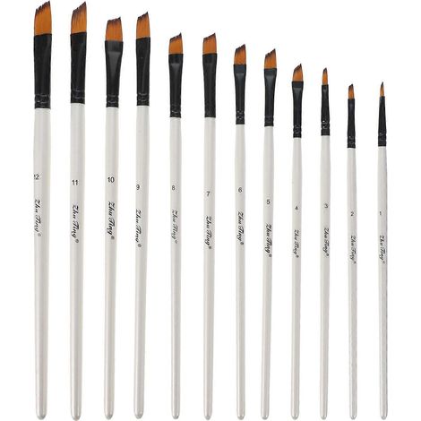 Kit de 12 pinceaux professionnels pour peinture à l'huile et aquarelle.-22.5X0.9cm-White (1/3)