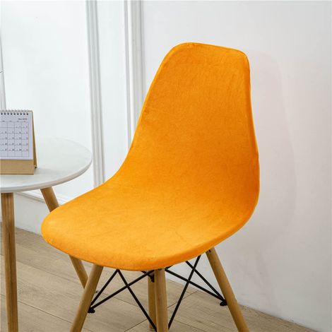Housse scandinave lot 2 housses élastiques chaise velours universelle sans accoudoirs (Orange) (1/5)