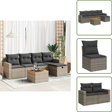 6-tlg. Garten-Sofagarnitur mit Kissen Grau Poly Rattan - Gartensofa Set - Garten Sofa Set - Outdoor Sofa Set - Garten Sofagarnitur (1/5)