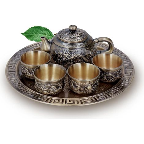 Théière Service à Thé Service à Thé Marocain Avec Tasses Assiette Exquise Bouilloire à Thé En Métal Tasse Ensemble Pour Amateurs De Thé Décor De Table à la Maison (1/5)