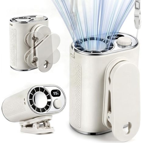 Tragbarer Gürtelventilator mit stufenlos einstellbaren Geschwindigkeiten von 1 bis 100, 360° drehbarem Clipventilator, Digitalanzeige und 10-W-Powerbankfunktion, perfekt für den Einsatz im Freien und (1/5)