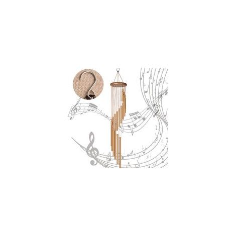 Carillon éolien d'extérieur, carillon commémoratif de 90 cm avec crochets, 18 tubes en alliage d'aluminium avec motif bois, cadeau pour la décoration du jardin et de la maison, doré (1/4)
