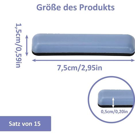 Teflon-Möbelgleiter – 15 Stück, rechteckige, abgerundete Teflon-Möbelgleiter 7,5 × 1,5 × 0,5 cm – zur Befestigung unter Möbeln (1/5)
