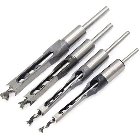FENOPLASTICASet 4 bédanes à trou carré - Acier creux - 1/4-3/8 pouces - Menuiserie précise - Outils durables