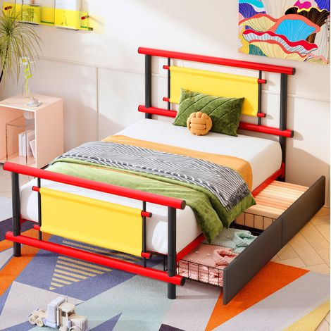 letto singolo 90x200 con cassetti rosso salvaspazio HAVRYA (1/5)
