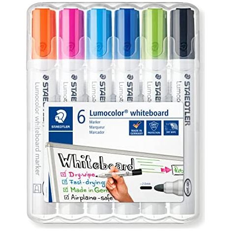 Staedtler lumocolor 351 pack de 6 marcadores para pizarra blanca - secado rapido - colores surtidos (1/5)
