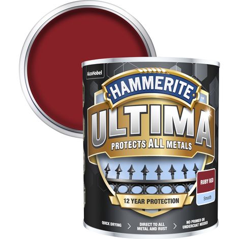 Hammerite Ultima Smooth Metal Paint - 750ml - Ruby Red, High-Quality Rust-Resistant Finish