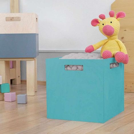 Boîte de rangement bois modèle 1 - poignées - Bleu turquoise - 33 x 33 x 37 cm (1/4)