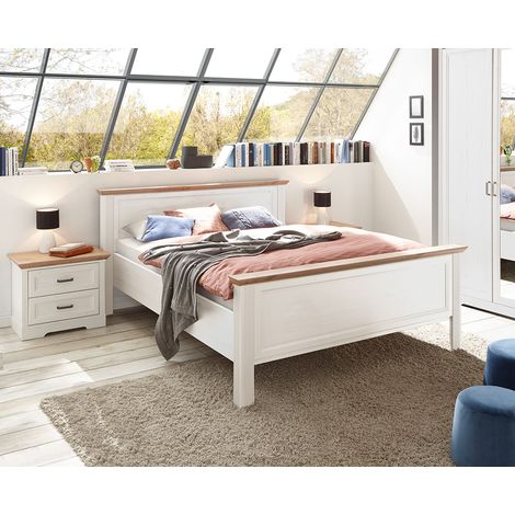 Schlafzimmer Set 3-teilig Bett 160x200cm Pinie weiß mit Eiche JÜLICH-77 (1/5)