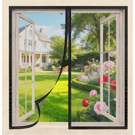 Moustiquaire Fenetre Magnetique 140 x 150 cm Noir - Moustiquaire pour Fenêtre Montage sans Perçage, Fermeture Automatique, Maillage Ultra-Fin, Adaptable à la Plupart des Fenêtres et Portes de Balcon (1/5)