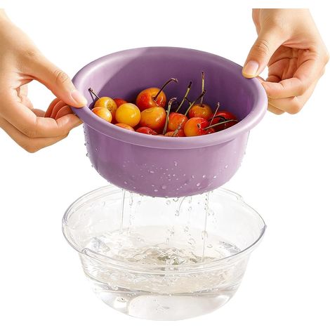 Doppelwandiges Küchensieb mit Silikonbürste und Auffangkorb Siebschüssel zum Abspülen von Obst, Beeren, Gemüse, Nudeln, Camping, Kochen und Essenszubereitung (1/5)