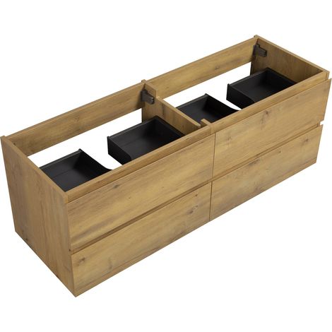 Badplaats – Meuble sous vasque suspendu 140 x 48 x 50 cm – Chêne – 4 tiroirs softclose sans poignée – Kit de fixation inclus — vue 3
