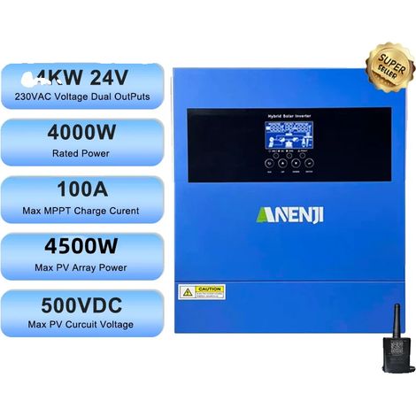 Onduleur Solaire Hybride, Onde Sinusoïdale Pure, Charge MPPT, ANJ-4000W-24V-WIFI (1/2)