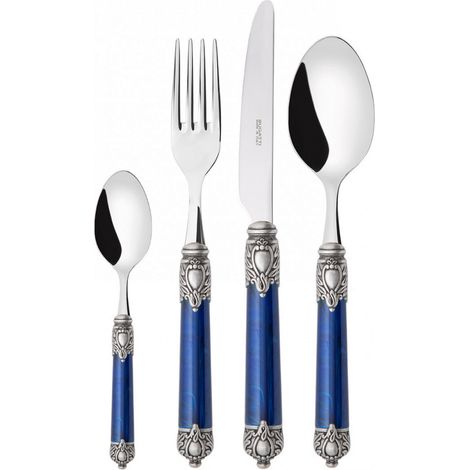 Set posate 24 pezzi in scatola Compact Rinascimento ghiera argento antico Blu Marmorizzato Bugatti