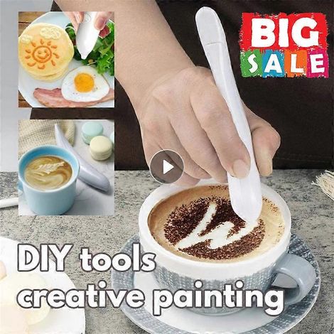 Stylo électrique créatif pour latte art, stylo à épices pour gâteaux, stylo de décoration de gâteaux, stylo à gravure de café, outils de pâtisserie, pochoirs (1/2)